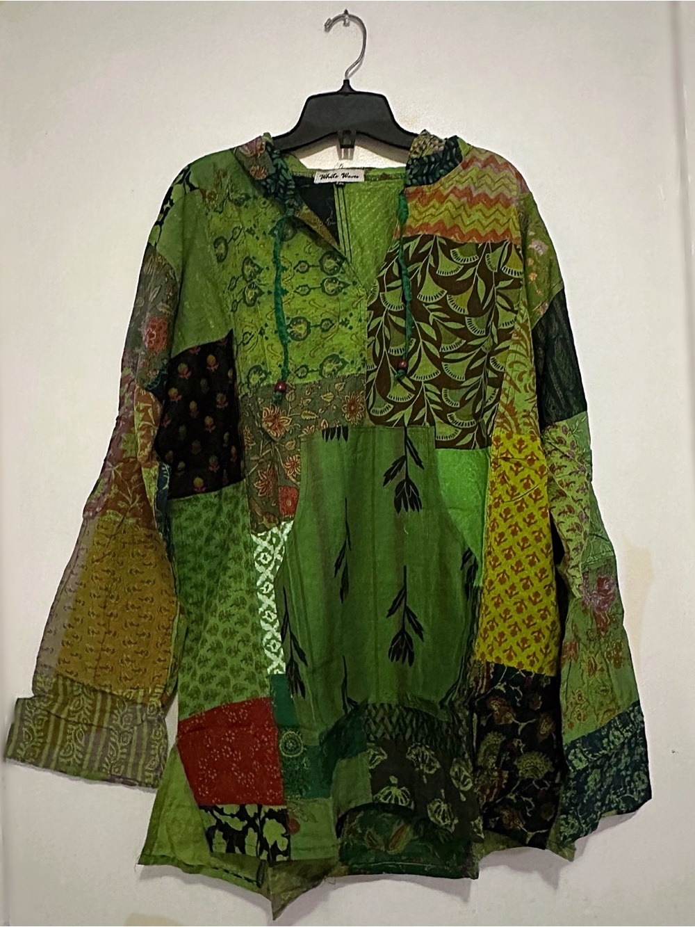Boho Patchwork Green Hoodie
